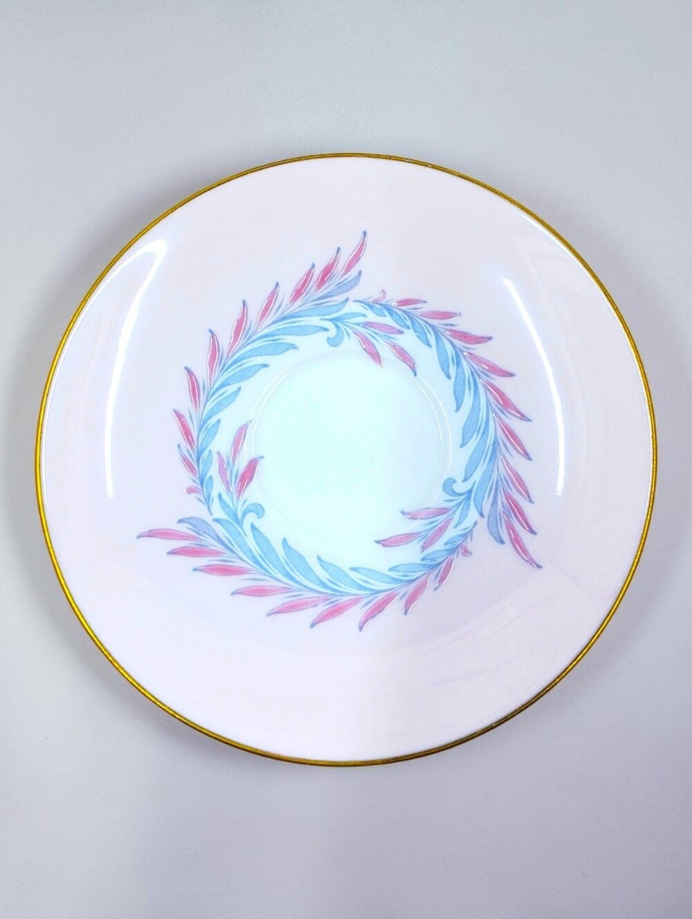 Minton Malta Pink Saucer Embossed Leaf Border Vintage 50s England Porcelain